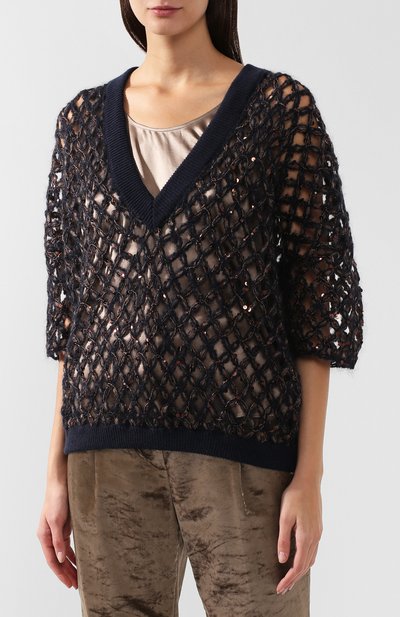 Вязаный пуловер с укороченным рукавом BRUNELLO CUCINELLI, арт. M1QR02002, фото 3