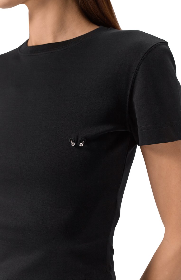 Женский хлопковый топ MUGLER черного цвета, арт. 25P3TS01086016 | Фото 5 (Рукава: Короткие; Длина (для топов): Укороченные; Принт: Без принта; Стили: Гламурный, Панк; Материал внешний: Хлопок)