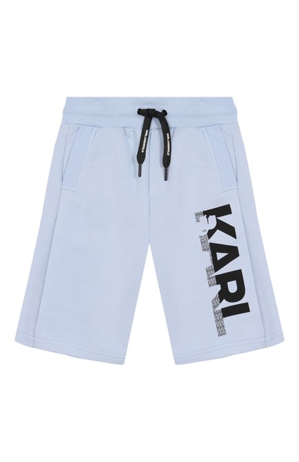 Детские хлопковые шорты KARL LAGERFELD KIDS голубого цвета, арт. Z30413 | Фото 1 (Материал внешний: Хлопок; Материал сплава: Проставлено; Нос: Не проставлено)