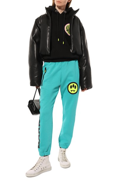 Хлопковые джоггеры BARROW бирюзового цвета по цене 23750 руб., арт. 034108_W, фото 2 Хлопковые джоггеры BARROW, арт. 034108_W, фото 2