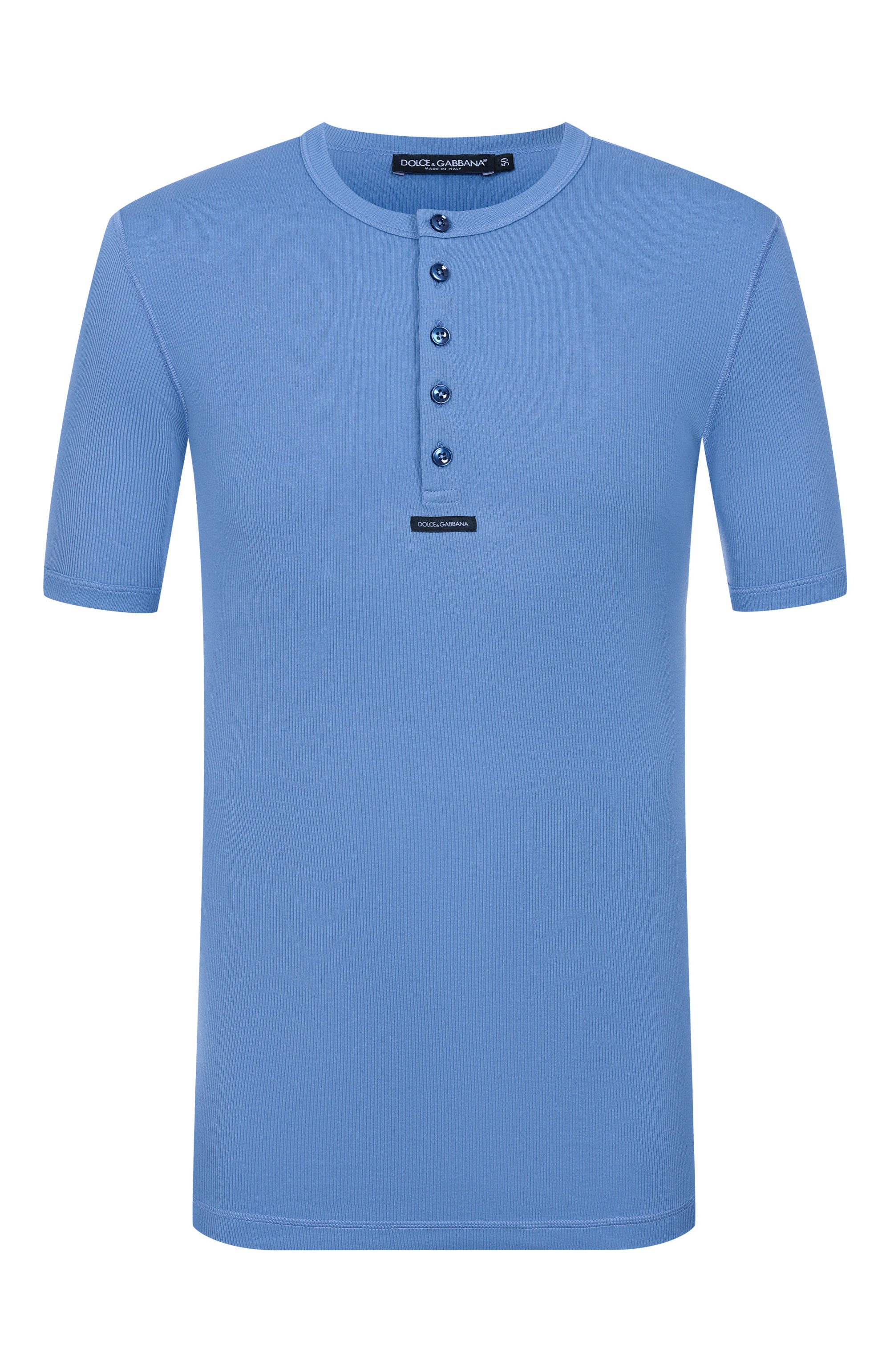 Хлопковая футболка-хенли DOLCE & GABBANA голубого цвета по цене 65300 руб., арт. G8QX6T/G7P3J, фото 1 Хлопковая футболка-хенли DOLCE & GABBANA, арт. G8QX6T/G7P3J, фото 1