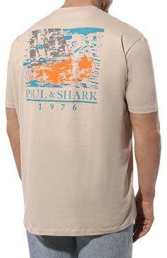 Мужская хлопковая футболка PAUL&SHARK бежевого цвета, арт. 24411087/3XL | Фото 4 (Рукава: Короткие; Принт: С принтом; Длина (для топов): Удлиненные; Материал сплава: Проставлено; Материал внешний: Хлопок; Драгоценные камни: Проставлено; Стили: Кэжуэл)