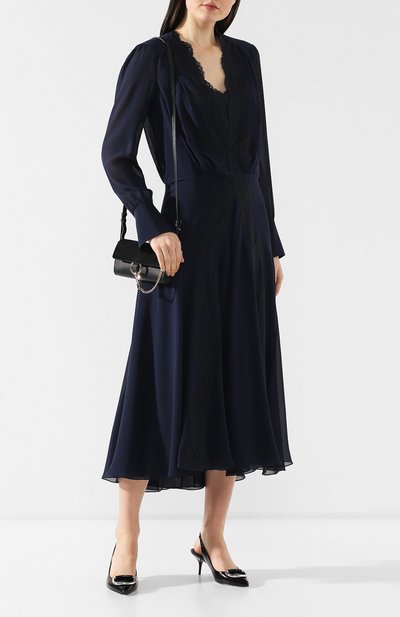 Шелковое платье CHLOÉ темно-синего цвета по цене 358000 руб., арт. CHC19SR063002, фото 2 Шелковое платье CHLOÉ, арт. CHC19SR063002, фото 2