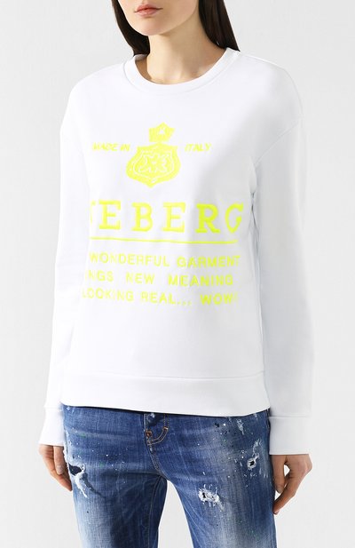 Хлопковый пуловер ICEBERG белого цвета по цене 29950 руб., арт. 19E I2P0/E011/6330, фото 3 Хлопковый пуловер ICEBERG, арт. 19E I2P0/E011/6330, фото 3
