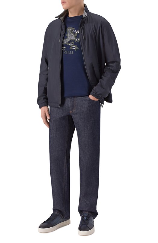 Хлопковая футболка с отделкой из кожи аллигатора Zilli TSR02AM0143VBLE01 Синий  TSR02AM0143VBLE01 Фото 2