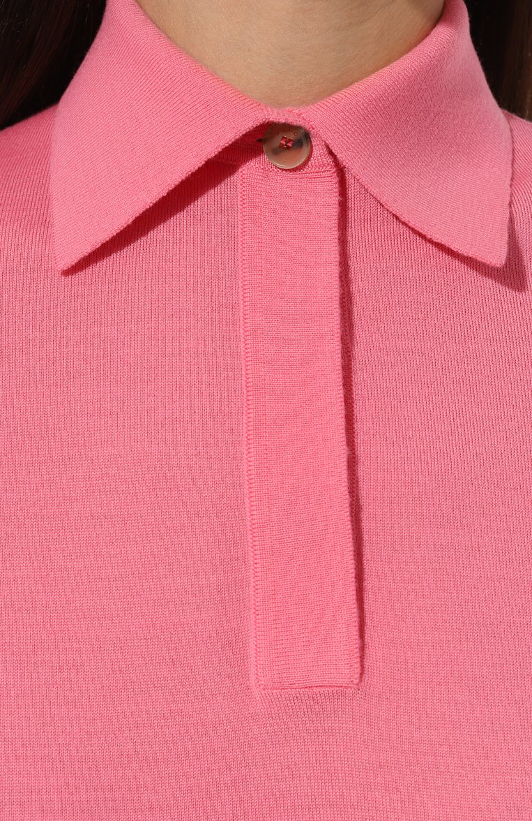 Женское шерстяное поло KITON розового цвета, арт. D57717033 | Фото 5 (Драгоценные камни: Проставлено; Длина (для топов): Стандартные; Материал внешний: Шерсть; Материал сплава: Проставлено; Кросс-КТ: Трикотаж; Рукава: Короткие; Стили: Кэжуэл)