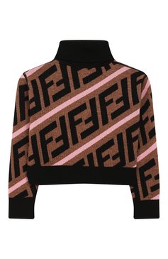 Детский укороченный свитер из шерсти FENDI коричневого цвета, арт. JFG051/A8L7/3A-5A | Фото 2 (Статус проверки: Проверено; Материал внешний: Шерсть; Рукава: Длинные; Принт: С принтом; Девочки Кросс-КТ: Свитер-одежда; Материал сплава: Проверено, Проставлено; Драгоценные камни: Проставлено; Ростовка одежда: 4 года | 104 см, 5 лет | 110 см)