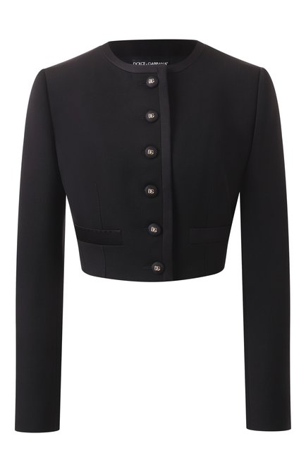 Женский жакет из шерсти и шелка DOLCE & GABBANA черного цвета, арт. F27CPT/FUBGE | Фото 1 (Драгоценные камни: Проставлено; Длина (для топов): Укороченные; Рукава: Длинные; Материал внешний: Шерсть; Материал сплава: Проставлено)