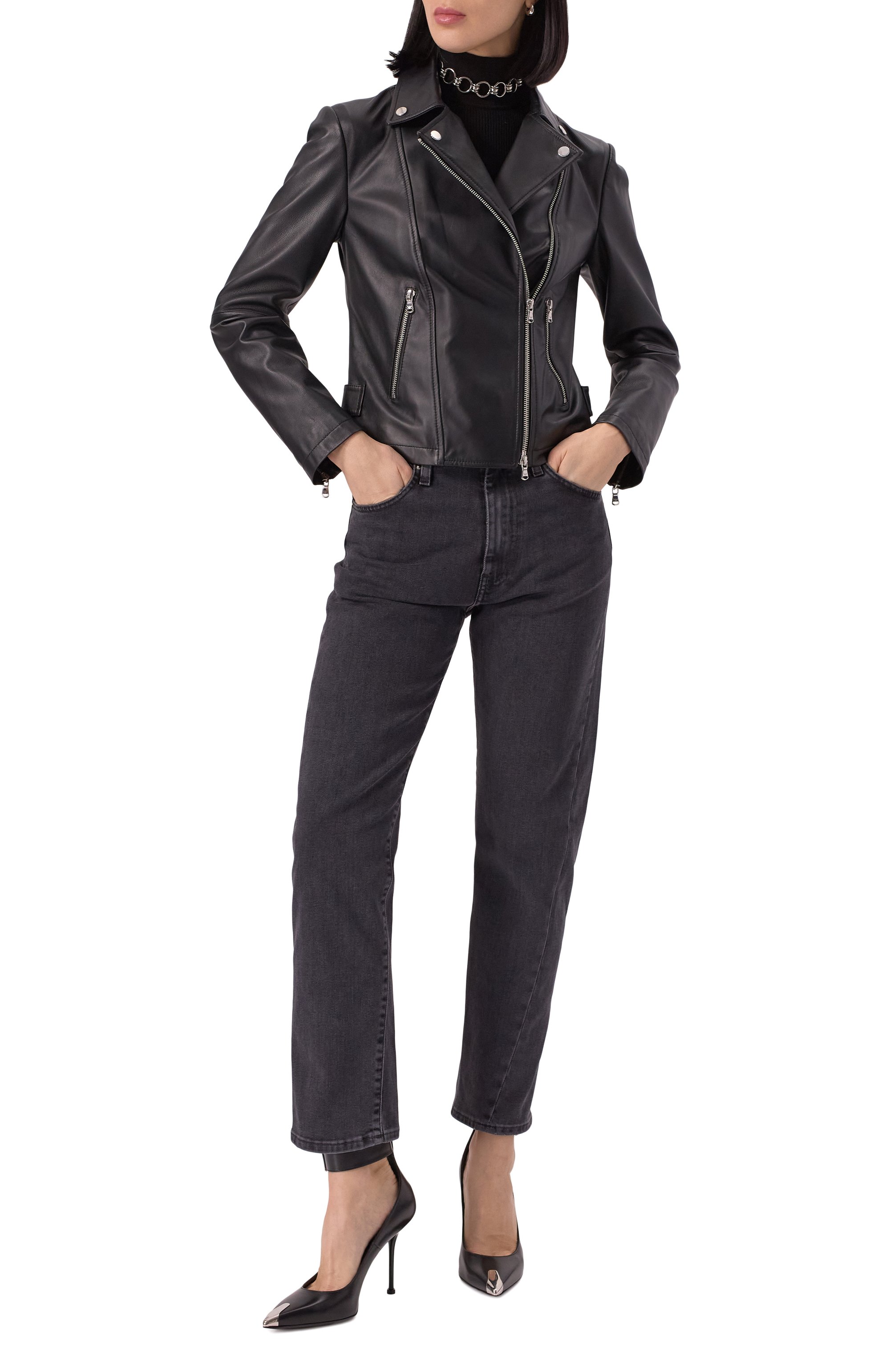 Кожаная куртка EMPORIO ARMANI черного цвета по цене 84900 руб., арт. 0NB60P/02P07, фото 2 Кожаная куртка EMPORIO ARMANI, арт. 0NB60P/02P07, фото 2