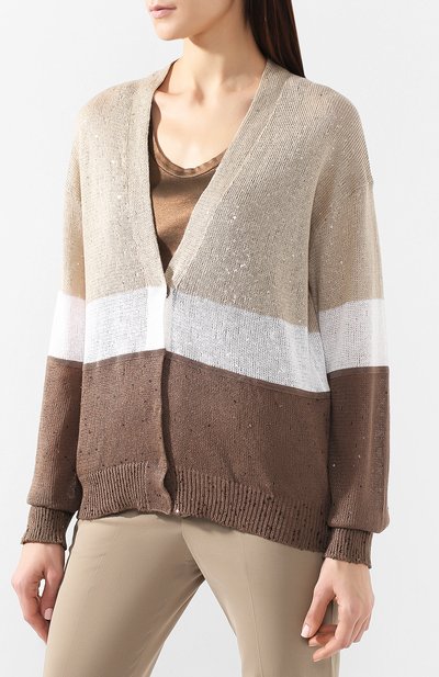 Кардиган из смеси льна и шелка BRUNELLO CUCINELLI, арт. M10551906, фото 3