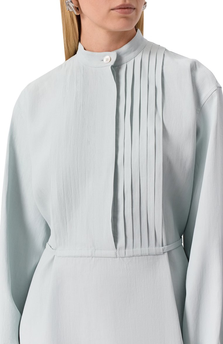 Женское льняное платье JIL SANDER светло-голубого цвета, арт. J04CT0108-J60001 | Фото 5 (Рукава: Длинные; Материал внешний: Лен; Длина Ж (юбки, платья, шорты): Миди; Стили: Кэжуэл; Женское Кросс-КТ: Платье-одежда; Случай: Повседневный; Автоматизация состава: Проставлено; Автоматизация ТО: Проставлено)