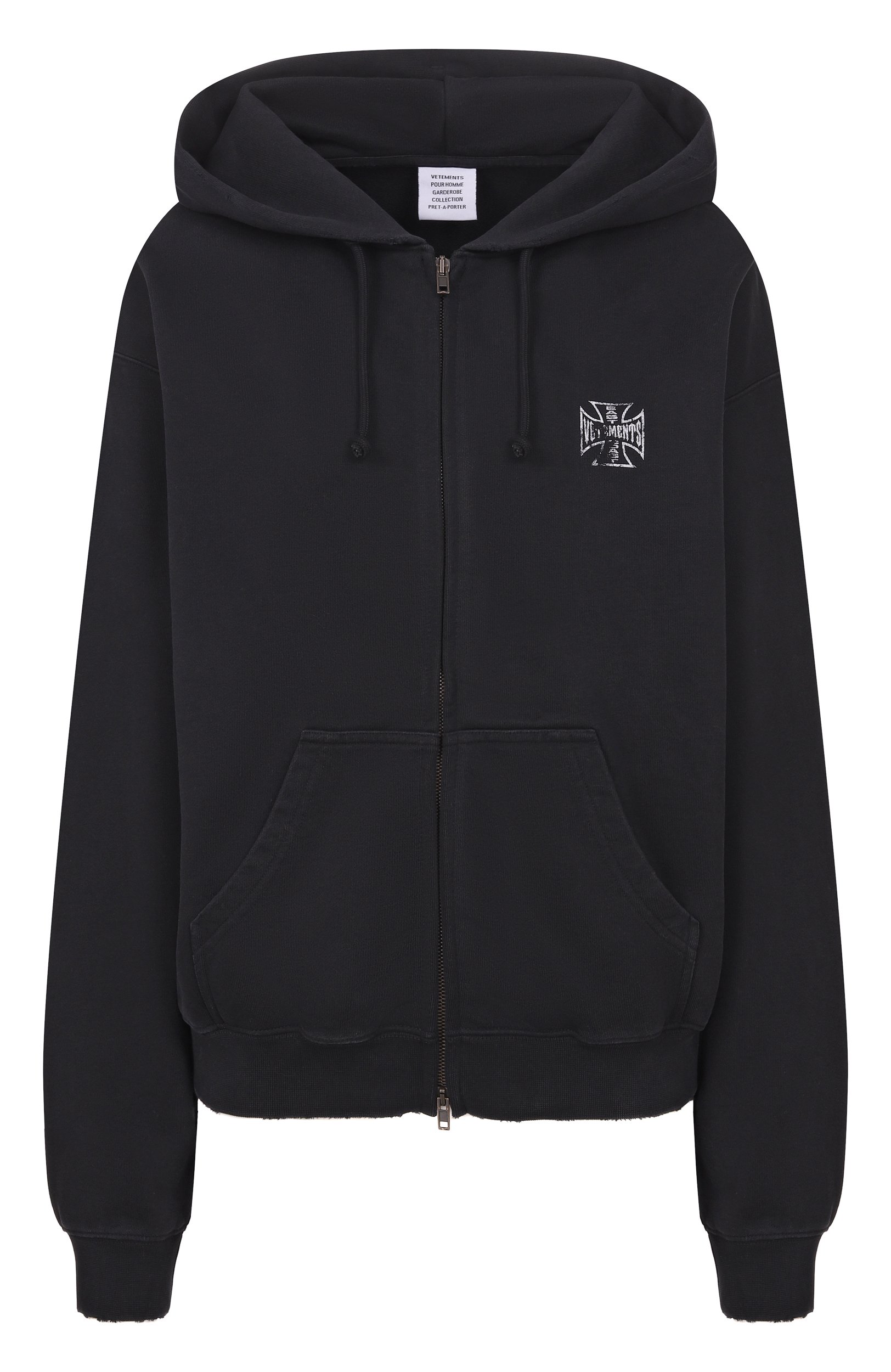 Хлопковая толстовка VETEMENTS черного цвета по цене 109500 руб., арт. MH27ZU194B, фото 1 Хлопковая толстовка VETEMENTS, арт. MH27ZU194B, фото 1