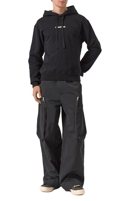 Мужской хлопковое худи JIL SANDER черного цвета, арт. J47GU0129/J20039 | Фото 2 (Рукава: Длинные; Драгоценные камни: Проставлено; Длина (для топов): Стандартные; Материал внешний: Хлопок; Материал сплава: Проставлено)