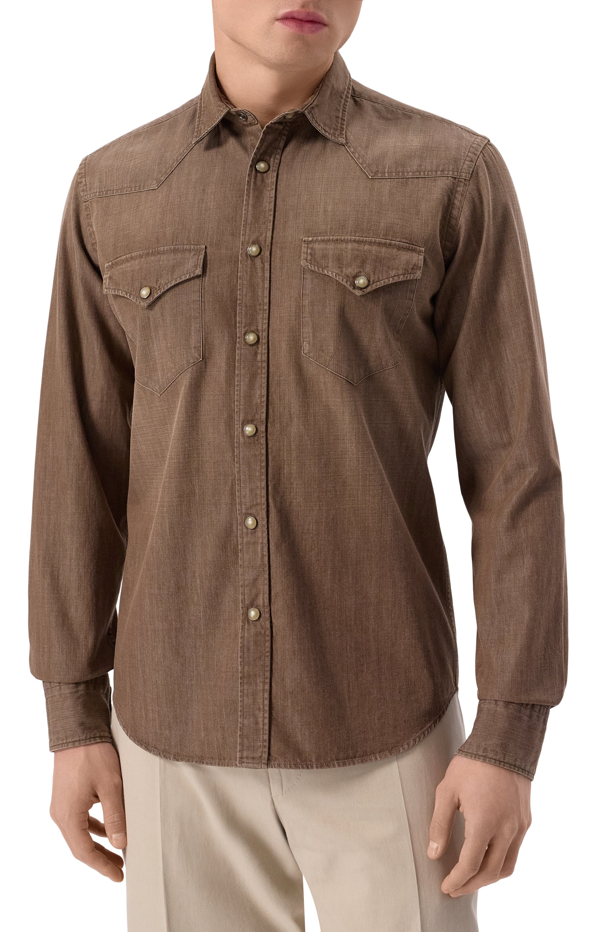 Хлопковая рубашка CANALI коричневого цвета по цене 49100 руб., арт. CSL7066/GJ03491, фото 3 Хлопковая рубашка CANALI, арт. CSL7066/GJ03491, фото 3