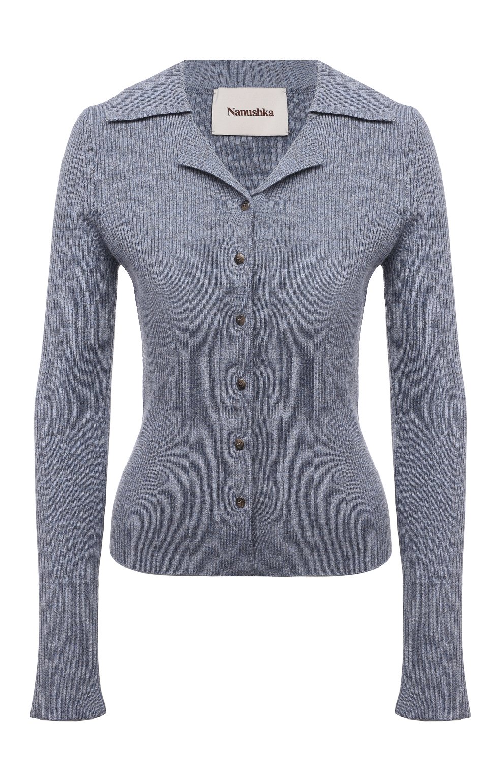 Шерстяной кардиган NANUSHKA синего цвета по цене 35650 руб., арт. SID_BLUE_MELANGE W00L KNIT, фото 1 Шерстяной кардиган NANUSHKA, арт. SID_BLUE_MELANGE W00L KNIT, фото 1