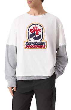 Мужская хлопковый лонгслив DSQUARED2 белого цвета, арт. S74GD1421/DTJ005 | Фото 3 (Рукава: Длинные; Материал внешний: Хлопок; Длина (для топов): Стандартные; Принт: Без принта; Стили: Кэжуэл; Кросс-КТ: Джерси; Мужское Кросс-КТ: Футболка-одежда)