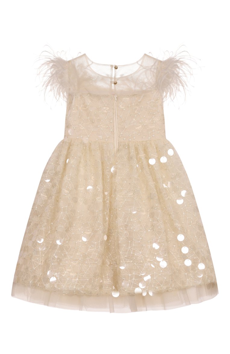 Детское платье ELIE SAAB JUNIOR золотого цвета, арт. EFAB071 LU TS0990 | Фото 2 (Рукава: Короткие; Материал внешний: Синтетический материал; Случай: Вечерний; Девочки Кросс-КТ: Платье-одежда; Автоматизация состава: Проставлено; Автоматизация ТО: Проставлено; Ростовка одежда: 10 - 11 лет | 140 - 146см, 8 лет | 128 см, 12 лет | 152 см, 13 - 15 лет | 158 см, 6 лет | 116 см)