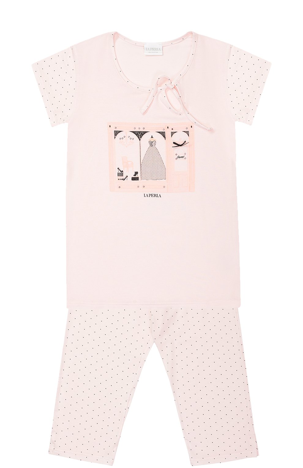 Пижама из модала с принтом LA PERLA розового цвета по цене 8995 руб., арт. 51651/2-6, фото 1 Пижама из модала с принтом LA PERLA, арт. 51651/2-6, фото 1