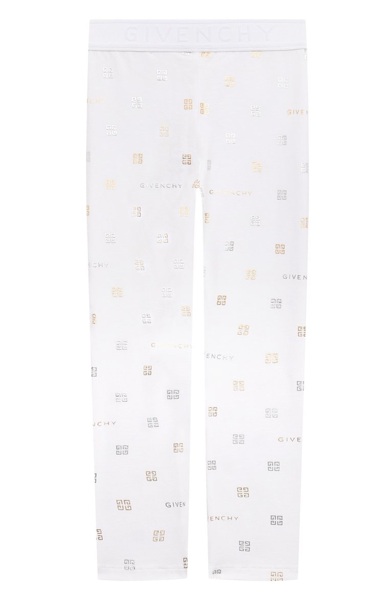 Детские хлопковые легинсы GIVENCHY белого цвета, арт. H30038/4A-5A | Фото 2 (Материал внешний: Хлопок; Нос: Не проставлено; Девочки Кросс-КТ: Леггинсы-одежда; Ростовка одежда: 4 года | 104 см)