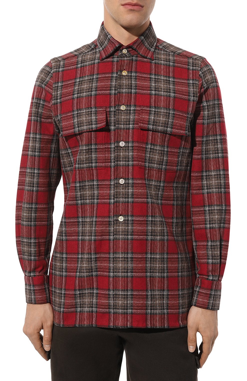 Хлопковая рубашка KITON красного цвета по цене 93700 руб., арт. UCRRLH0861302, фото 3 Хлопковая рубашка KITON, арт. UCRRLH0861302, фото 3