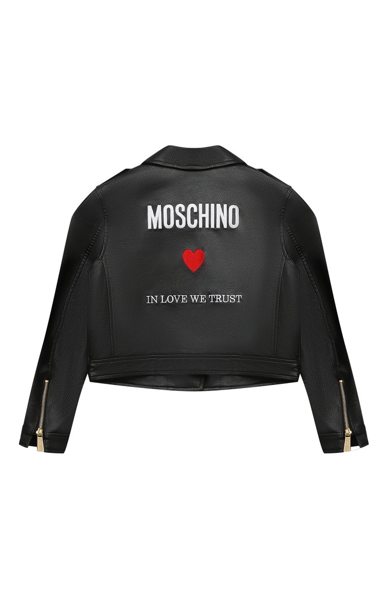 Детская куртка из экокожи MOSCHINO черного цвета, арт. HDS04J/L6A12/10-14 | Фото 2 (Рукава: Длинные; Материал внешний: Синтетический материал; Материал сплава: Проставлено; Материал подклада: Синтетический материал; Кросс-КТ: Демисезон; Драгоценные камни: Проставлено; Ростовка одежда: 10 - 11 лет | 140 - 146см, 12 лет | 152 см, 16 лет | 164 см)