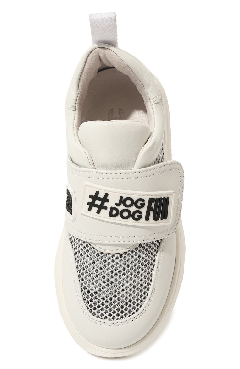 Детские кожаные кеды JOG DOG молочного цвета, арт. 2636BUINF5-018 | Фото 4 (Материал внешний: Текстиль, Натуральная кожа; Нос: Не проставлено; Материал внутренний: Натуральная кожа; Кросс-КТ: велькро; Девочки Кросс-КТ: Обувь-низкие; Автоматизация состава: Проставлено)