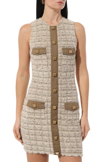 Платье BALMAIN кремового цвета по цене 288500 руб., арт. AF1R3066KD77, фото 3 Платье BALMAIN, арт. AF1R3066KD77, фото 3
