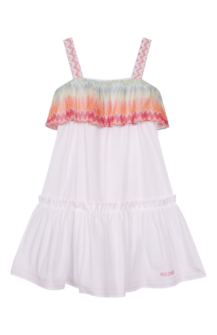 Детское хлопковый сарафан MISSONI белого цвета, арт. MW1C72/P0013/12-16 | Фото 1 (Материал подклада: Хлопок; Материал внешний: Хлопок; Автоматизация состава: Проставлено; Автоматизация ТО: Проставлено; Рукава: Без рукавов, На бретелях; Девочки Кросс-КТ: Сарафан-одежда; Ростовка одежда: 12 лет | 152 см, 13 - 15 лет | 158 см)