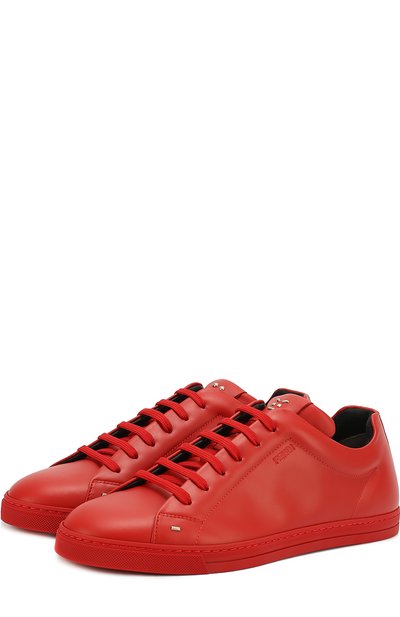 Кожаные кеды с металли ческой отделкой faces FENDI, арт. 7E1008/8GM, фото 1