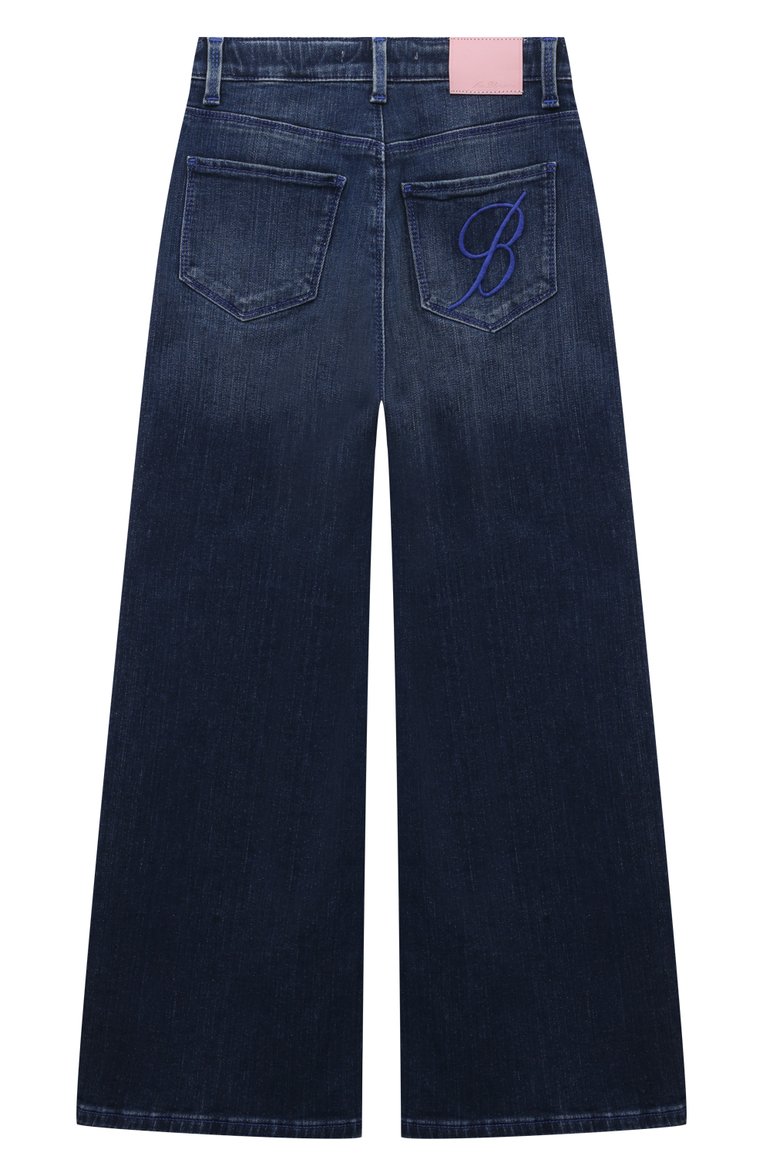 Детские джинсы BLUMARINE синего цвета, арт. IF3095D4448 | Фото 2 (Нос: Не проставлено; Материал внешний: Хлопок; Детали: Потертости; Ростовка одежда: 10 - 11 лет | 140 - 146см, 12 лет | 152 см, 16 лет | 164 см, 4 года | 104 см, 6 лет | 116 см, 8 лет | 128 см)