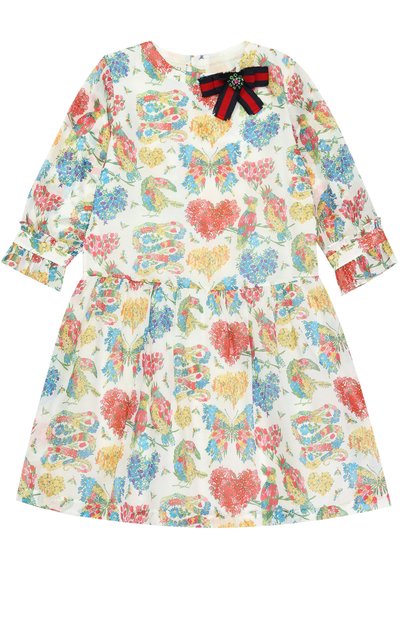Хлопковое платье с принтом и брошью GUCCI, арт. 455620/ZB941, фото 1