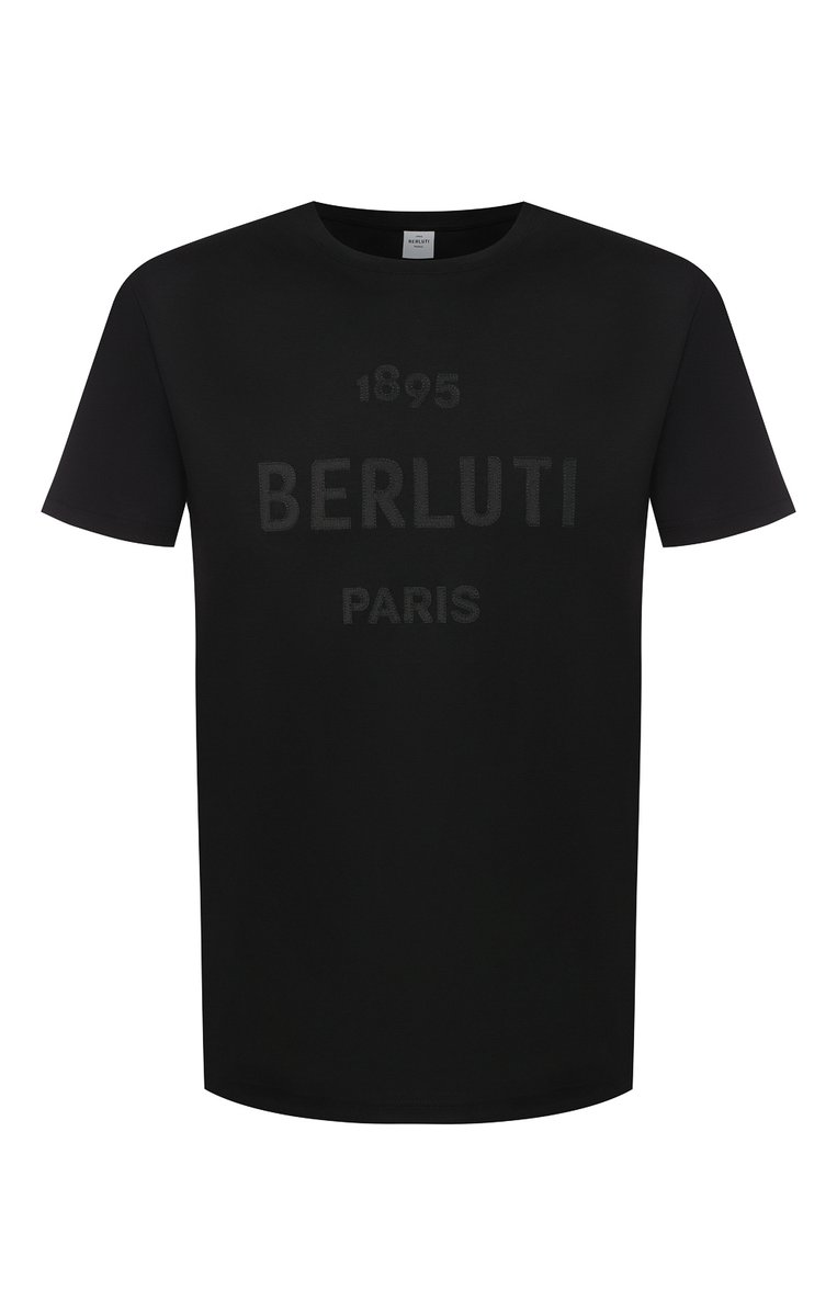 Мужская хлопковая футболка BERLUTI черного цвета, арт. R15JRS29-005 | Фото 1 (Материал внешний: Хлопок; Статус проверки: Проверено, Проверена категория; Длина (для топов): Стандартные; Рукава: Короткие; Стили: Кэжуэл; Принт: С принтом; Драгоценные камни: Проставлено; Материал сплава: Проверено, Проставлено; Кросс-КТ: Джерси; Мужское Кросс-КТ: Футболка-одежда)