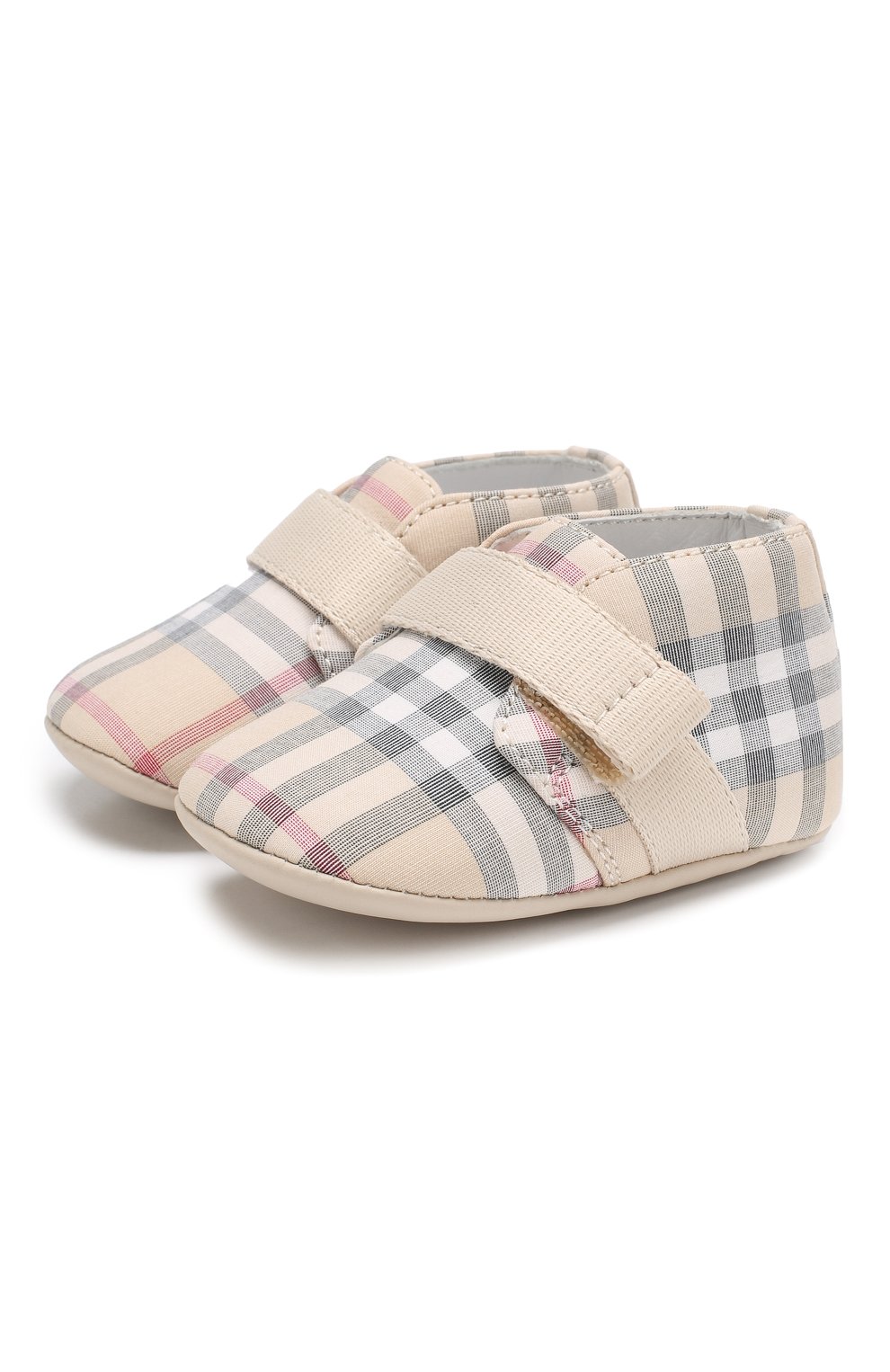 Кожаные пинетки с отделкой BURBERRY серого цвета по цене 15450 руб., арт. 8006418, фото 1 Кожаные пинетки с отделкой BURBERRY, арт. 8006418, фото 1