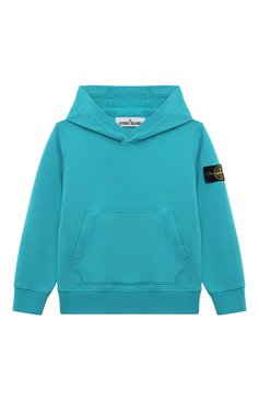 Детский хлопковое худи STONE ISLAND бирюзового цвета, арт. 801661640/6-8 | Фото 1 (Рукава: Длинные; Мальчики Кросс-КТ: Худи-одежда; Материал сплава: Проставлено; Материал внешний: Хлопок; Драгоценные камни: Проставлено; Ростовка одежда: 6 лет | 116 см, 8 лет | 128 см)