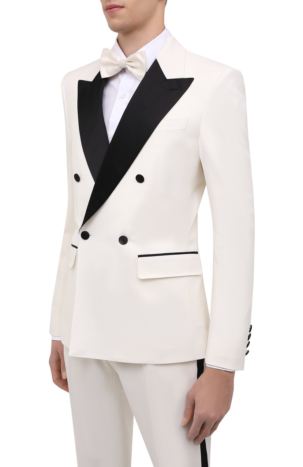 Смокинг из шерсти и шелка DOLCE & GABBANA белого цвета по цене 323500 руб., арт. GKHYMT/FUBE7, фото 2 Смокинг из шерсти и шелка DOLCE & GABBANA, арт. GKHYMT/FUBE7, фото 2