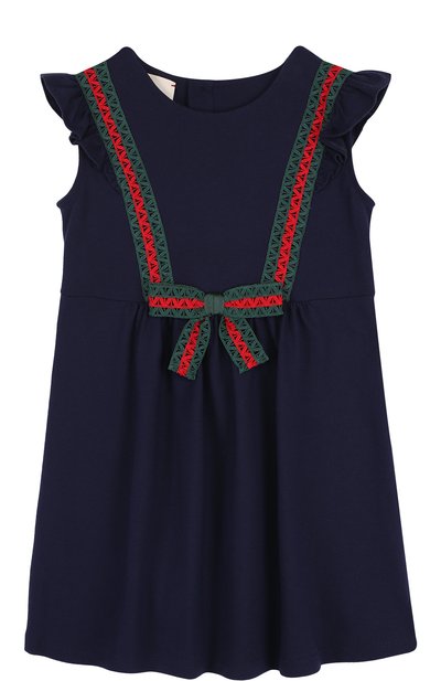 Хлопковое платье с бантом и контрастной отделкой GUCCI синего цвета по цене 30950 руб., арт. 503462/X9N98, фото 1 Хлопковое платье с бантом и контрастной отделкой GUCCI, арт. 503462/X9N98, фото 1