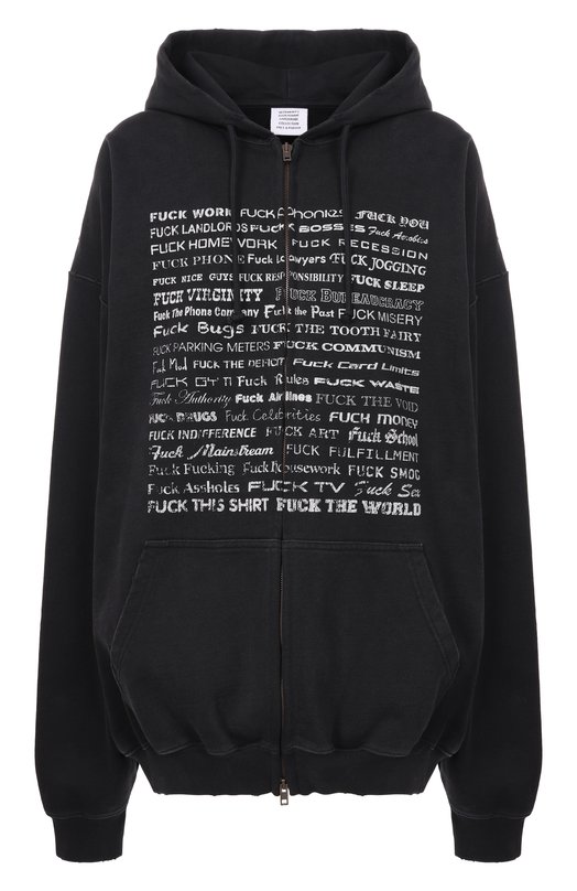 Хлопковая толстовка VETEMENTS ME76ZU211BX/1302 M0LLET0N Чёрный ME76ZU211BX/1302 M0LLET0N