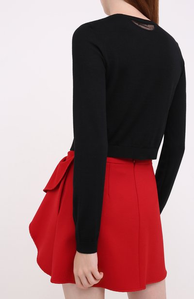 Кардиган из шерсти и шелка REDVALENTINO черного цвета по цене 33350 руб., арт. UR3KA00Z/4A7, фото 4 Кардиган из шерсти и шелка REDVALENTINO, арт. UR3KA00Z/4A7, фото 4