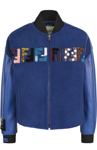 Женский бомбер из овчины с кожаными рукавами FENDI, арт. FM5160/40R