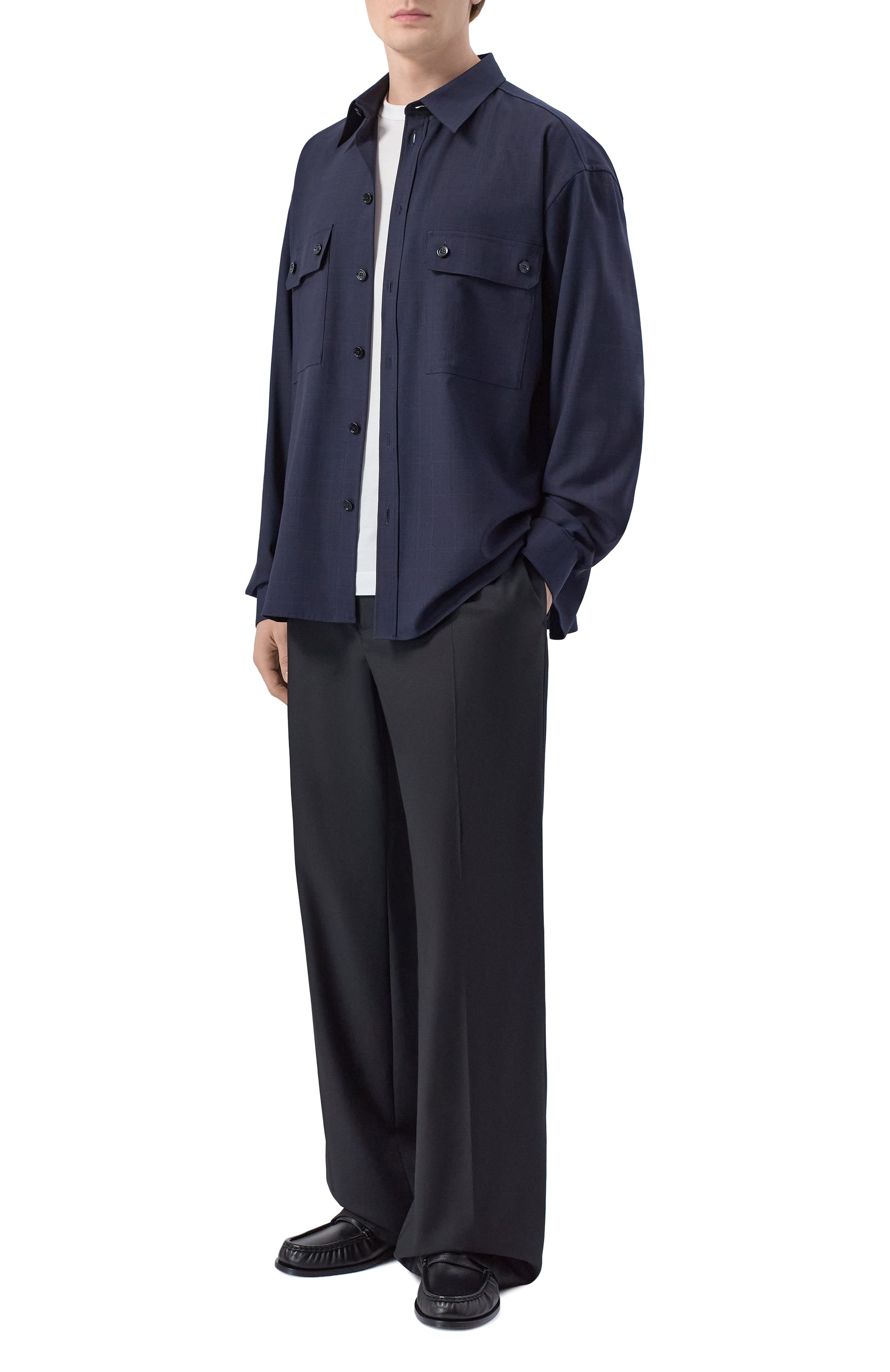 Шерстяная рубашка DOLCE & GABBANA темно-синего цвета по цене 175500 руб., арт. G50G7T/FQ2NJ, фото 2 Шерстяная рубашка DOLCE & GABBANA, арт. G50G7T/FQ2NJ, фото 2