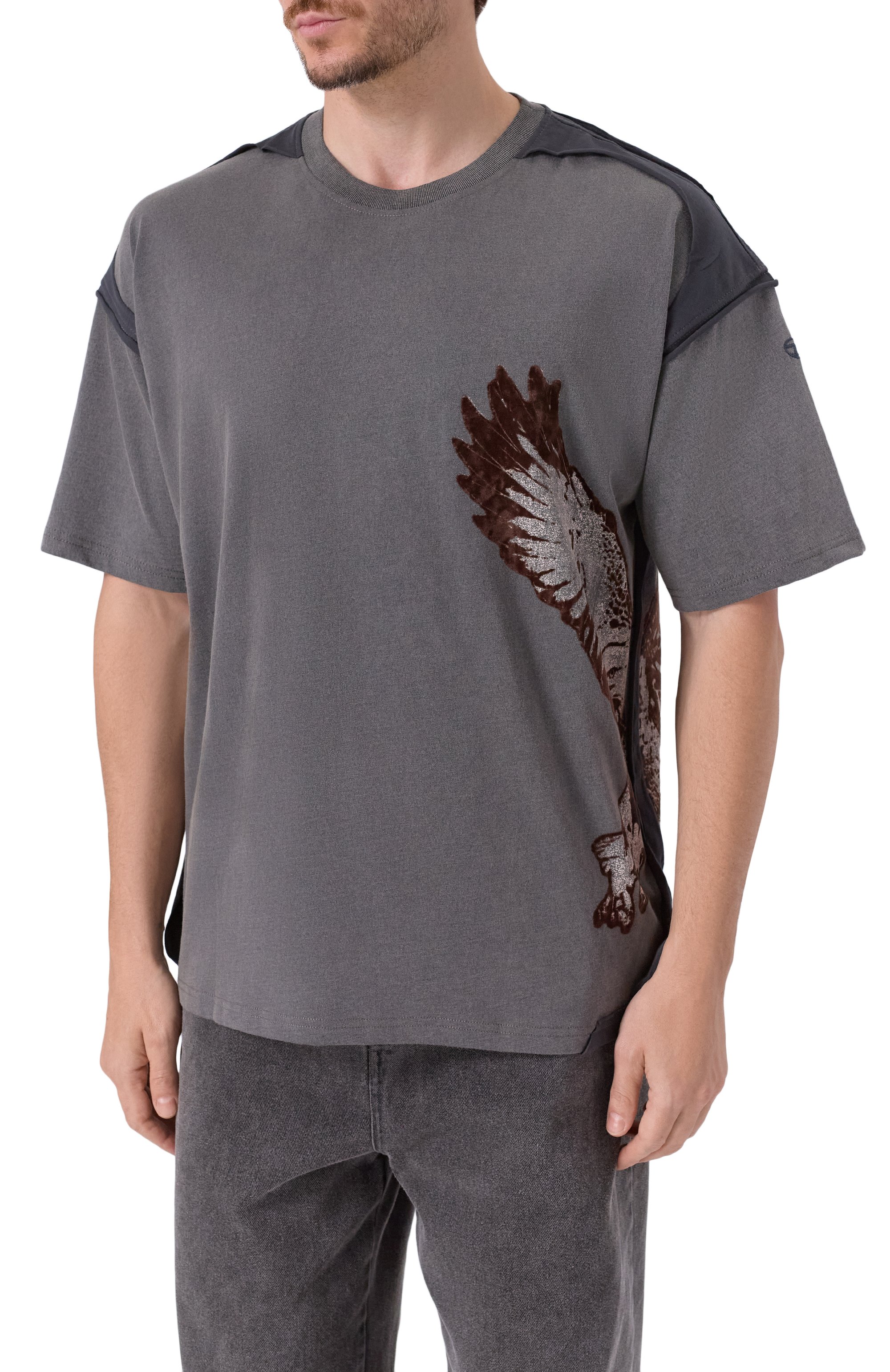 Хлопковая футболка DIESEL темно-серого цвета по цене 21600 руб., арт. A19321/0KIBX, фото 3 Хлопковая футболка DIESEL, арт. A19321/0KIBX, фото 3