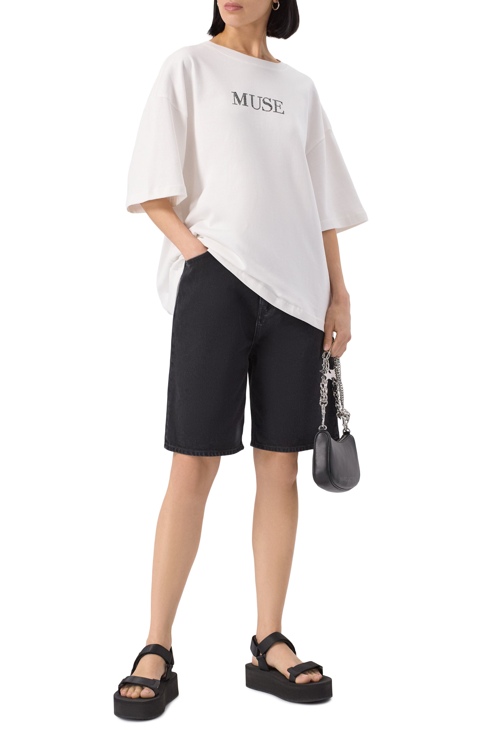 Джинсовые шорты LOULOU DE SAISON темно-серого цвета по цене 26350 руб., арт. ISU, фото 2 Джинсовые шорты LOULOU DE SAISON, арт. ISU, фото 2