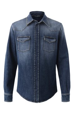 Мужская джинсовая рубашка DOLCE & GABBANA темно-синего цвета, арт. G5JC8D/G8GW9 | Фото 1 (Рукава: Длинные; Материал сплава: Проставлено; Длина (для топов): Стандартные; Материал внешний: Хлопок, Деним; Драгоценные камни: Проставлено; Стили: Кэжуэл; Манжеты: На кнопках; Принт: Однотонные; Случай: Повседневный; Рубашки М: Slim Fit; Кросс-КТ: Деним; Воротник: Акула)