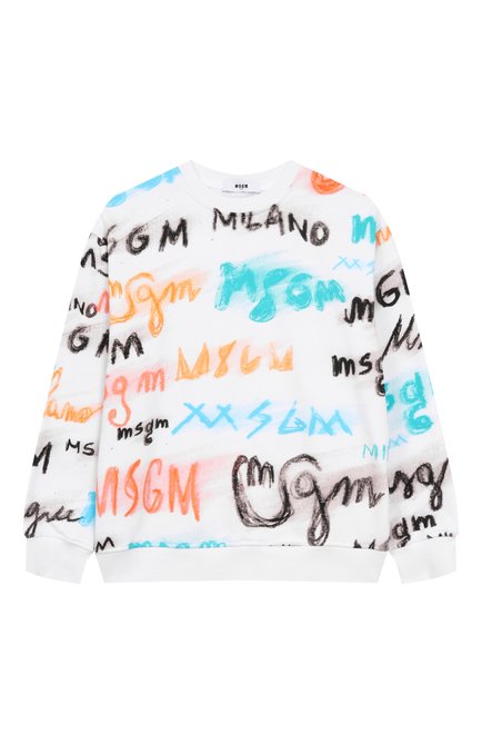 Детский хлопковый свитшот MSGM KIDS белого цвета, арт. S5MSJBSW278 | Фото 1 (Материал внешний: Хлопок; Драгоценные камни: Проставлено; Рукава: Длинные; Материал сплава: Проставлено)