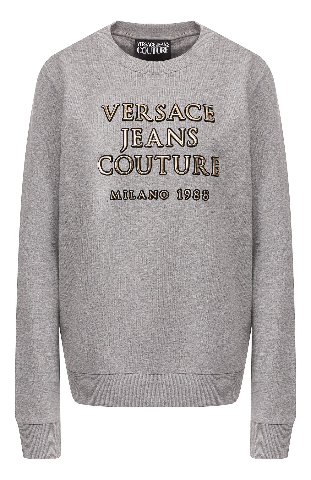 Хлопковый свитшот VERSACE JEANS COUTURE серого цвета по цене 15950 руб., арт. B6HUA774-UDP309 9B/30221, фото 1 Хлопковый свитшот VERSACE JEANS COUTURE, арт. B6HUA774-UDP309 9B/30221, фото 1