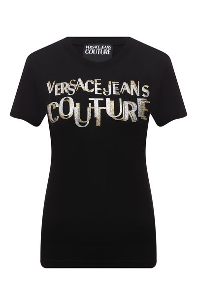 Женская хлопковая футболка VERSACE JEANS COUTURE, арт. 71HAHT02-71DP608 S 2 L0G0 GLITTER/CJ00T