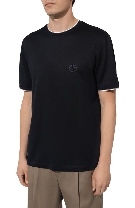 Футболка из шелка и льна Giorgio Armani 3DSM75/SJGKZ Синий  3DSM75/SJGKZ Фото 3