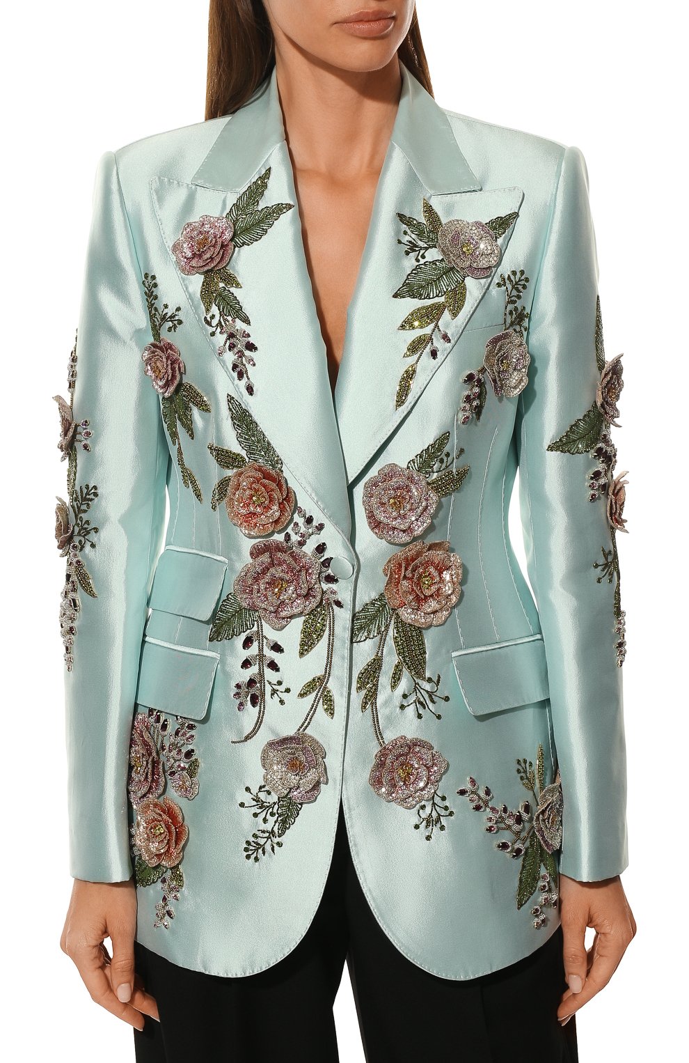Шелковый жакет DOLCE & GABBANA светло-голубого цвета по цене 3775000 руб., арт. I2075Z/GDAR1, фото 3 Шелковый жакет DOLCE & GABBANA, арт. I2075Z/GDAR1, фото 3