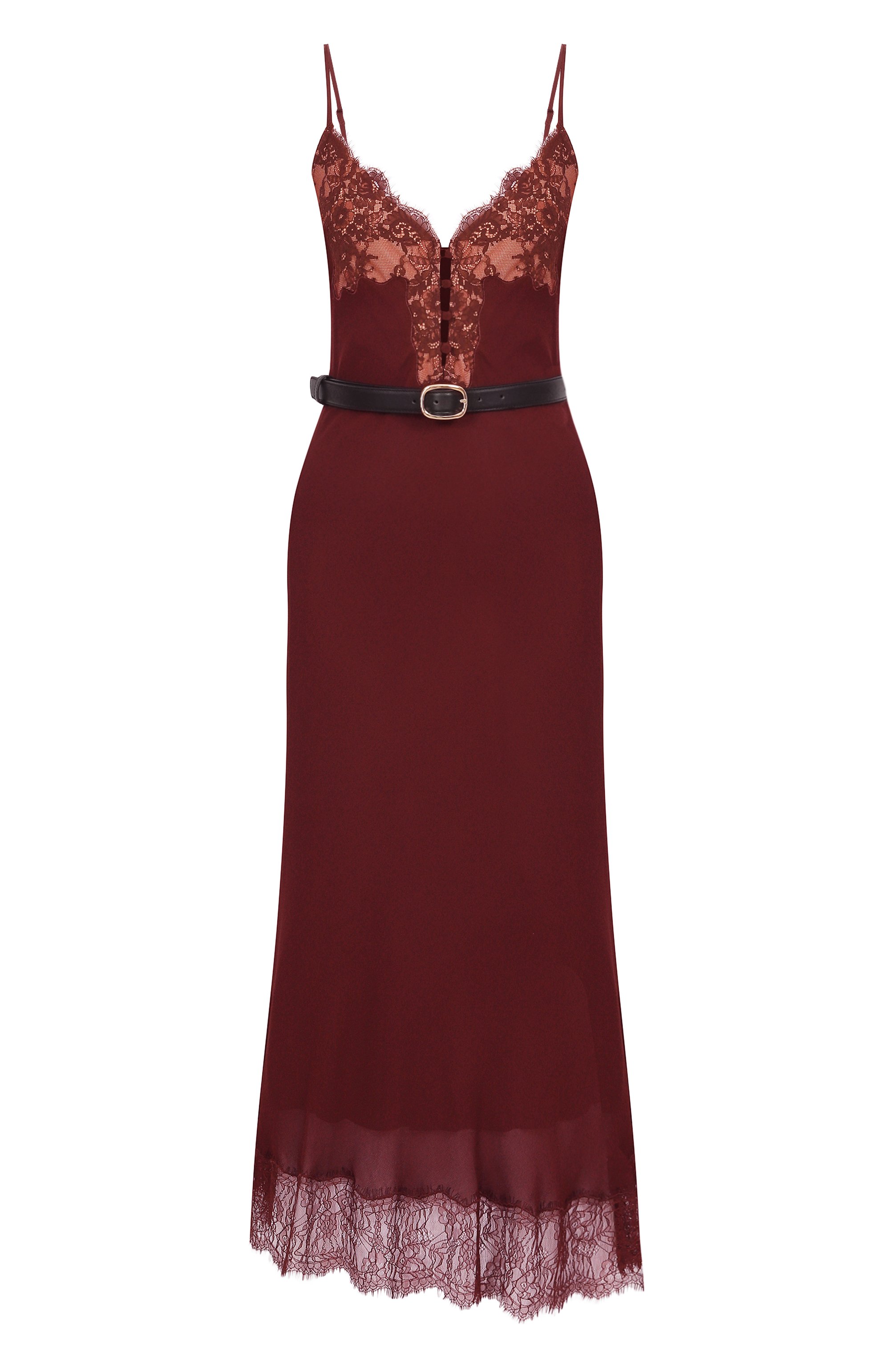 Платье из вискозы SELF-PORTRAIT темно-бордового цвета по цене 69650 руб., арт. PF25022MBR, фото 1 Платье из вискозы SELF-PORTRAIT, арт. PF25022MBR, фото 1