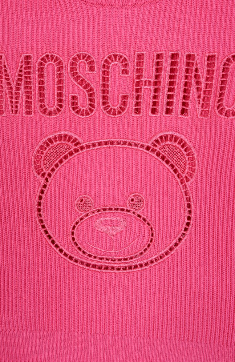 Детский хлопковый пуловер MOSCHINO фуксия цвета, арт. HUW019/LHE60/4-8 | Фото 3 (Рукава: Длинные; Материал внешний: Хлопок; Девочки Кросс-КТ: Пуловер-одежда; Тематический товар: Teddy Bear; Автоматизация ТО: Проставлено; Автоматизация состава: Проставлено; Ростовка одежда: 4 года | 104 см, 5 лет | 110 см, 6 лет | 116 см, 8 лет | 128 см)
